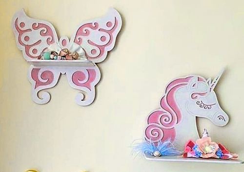 طرح قفسه‌های چوبی پروانه یونیکورن قفسه - wooden shelves butterfly unicorn shelf ve - برای دستگاه CNC چوب و لیزر (سی ان سی)