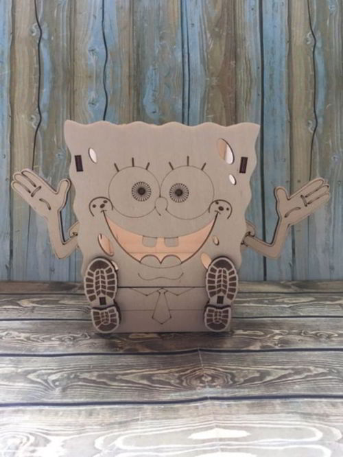 طرح جا مداد چوبی باب اسفنجی شلوار مربعی با کشو لیزری - wooden spongebob squarepants pencil holder with drawer laser cut ve - برای دستگاه CNC چوب و لیزر (سی ان سی)