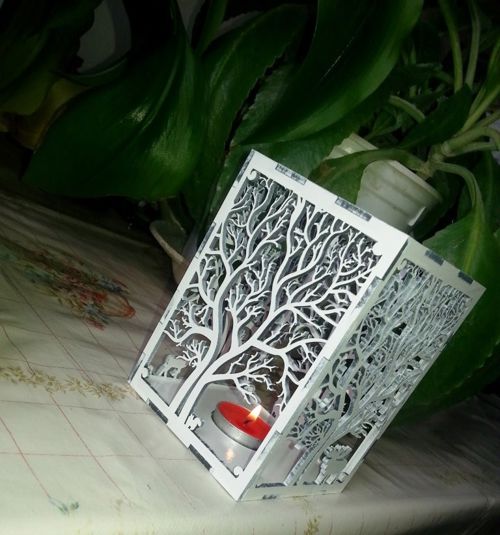طرح شمع فانوس سایه درخت چوبی الگو برش لیزر - wooden tree shadow candle lantern laser cut template - برای دستگاه CNC چوب و لیزر (سی ان سی)