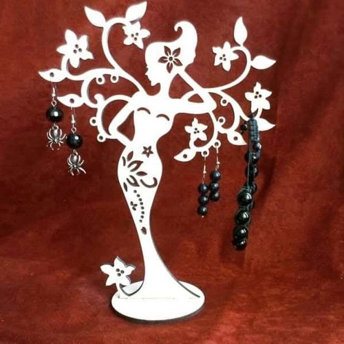 طرح زن درختی چوبی جا نگهدارنده جواهرات پایه برش لیزری - wooden tree woman jewelry holder stand laser cut ve - برای دستگاه CNC چوب و لیزر (سی ان سی)