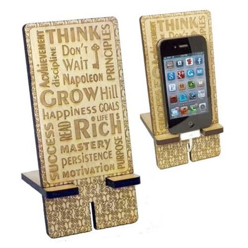 طرح پایه گوشی چوبی با کلمات الهام‌بخش حکاکی هنری برش لیزر - wood phone stand with inspirational words engraving art laser cut ve - برای دستگاه CNC چوب و لیزر (سی ان سی)