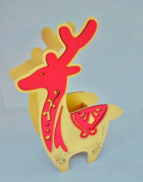 طرح قالب جا مداد گوزن چوبی برای برش لیزری - wood reindeer pencil holder template for laser cutting ve - برای دستگاه CNC چوب و لیزر (سی ان سی)