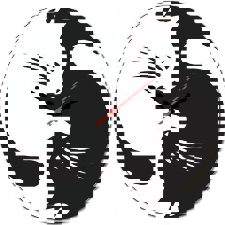 طرح ساعت دیواری گربه‌های یین یانگ برای برش لیزری قاب - yin yang cats wall clock for laser cut ve - برای دستگاه CNC چوب و لیزر (سی ان سی)