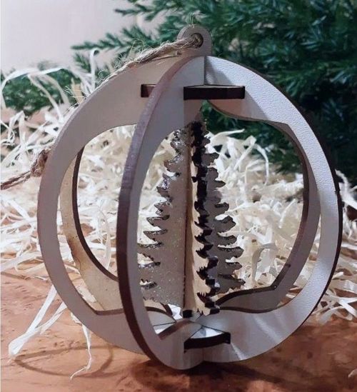 طرح عروسک کریسمس سه بعدی برش لیزری - 3d christmas bauble laser cut ve - برای دستگاه CNC چوب و لیزر (سی ان سی)