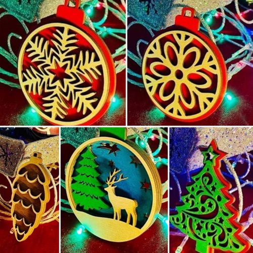 طرح تزئینات کریسمس سه بعدی لایه بندی شده لیزری - 3d layered christmas ornaments laser cut ve - برای دستگاه CNC چوب و لیزر (سی ان سی)