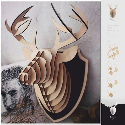 طرح پازل سه بعدی طراحی شگفت انگیز سر گوزن - 3d puzzle amazing design deer head - برای دستگاه CNC چوب و لیزر (سی ان سی)