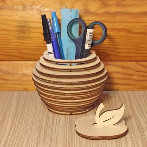 طرح جامدادی سه بعدی چوبی طرح سیب و مداد لیزری - 3d wooden apple pencil organizer laser cut - برای دستگاه CNC چوب و لیزر (سی ان سی)