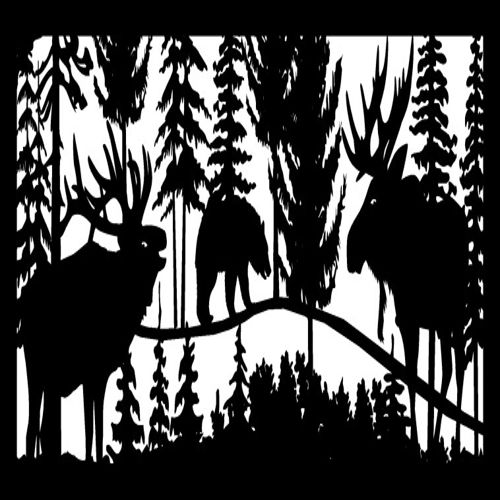 طرح هنر پلاسمای خرس و گوزن شمالی در اینچ - 28 x 60 elk bear and moose plasma art - برای دستگاه CNC چوب و لیزر (سی ان سی)