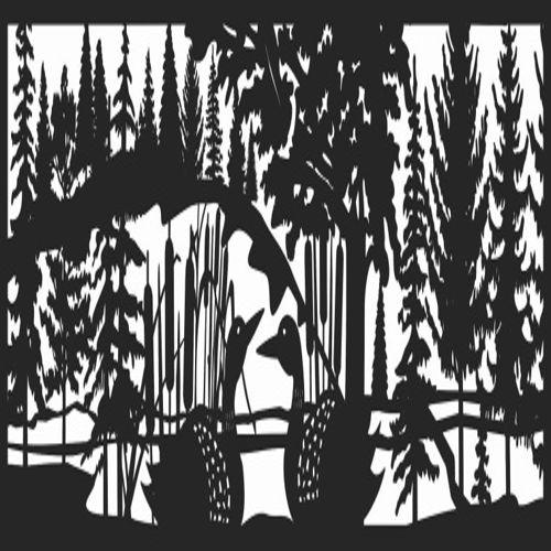 طرح پنل 30 96 لون کوه پلاسما فلز هنری عکس - 30 x 96 loon panel no mountains plasma metal art - برای دستگاه CNC چوب و لیزر (سی ان سی)