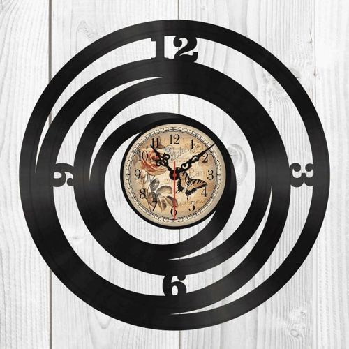 طرح حلقه‌های انتزاعی شکل وینیل صفحه ساعت دیواری برش لیزری - abstract rings shape vinyl record wall clock laser cut ve - برای دستگاه CNC چوب و لیزر (سی ان سی)