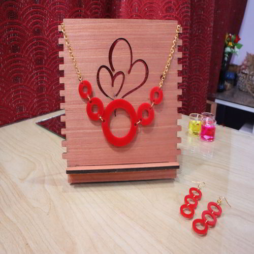 طرح گوشواره آویز اکریلیک با گردنبند لیزر - acrylic dangle earrings with necklace laser cut ve - برای دستگاه CNC چوب و لیزر (سی ان سی)