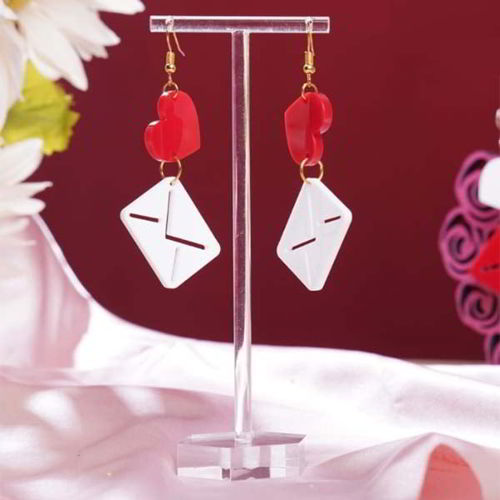 طرح گوشواره قلب با حروف اکریلیک برش لیزری - acrylic heart with letter earring design laser cut ve - برای دستگاه CNC چوب و لیزر (سی ان سی)