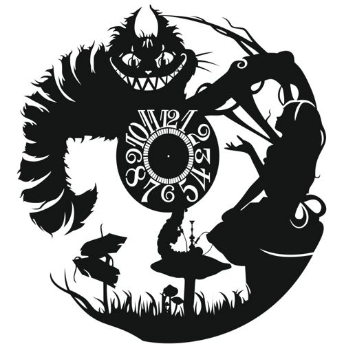 طرح ساعت دیواری وینیل آلیس برای برش لیزری - alice vinyl wall clock for laser cut ve - برای دستگاه CNC چوب و لیزر (سی ان سی)