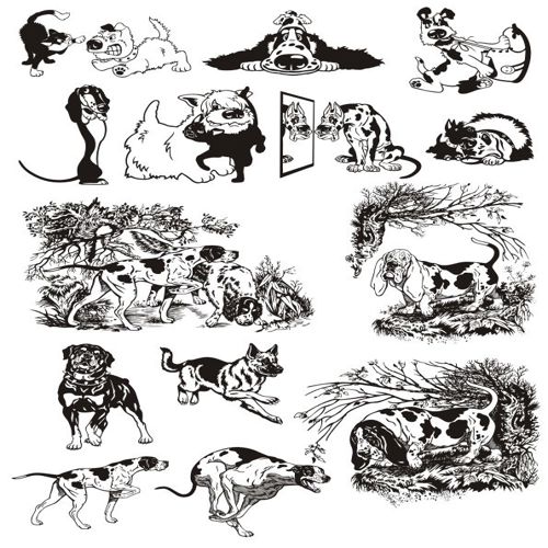 طرح حیوانات سیلوئت سگ‌ها برچسب - animals silhouette dogs sticker ve - برای دستگاه CNC چوب و لیزر (سی ان سی)