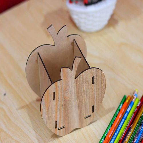 طرح جا مداد سیب شکل پایه خودکار میلی‌متری لیزر - apple shape pencil holder pen stand 3mm laser cut - برای دستگاه CNC چوب و لیزر (سی ان سی)