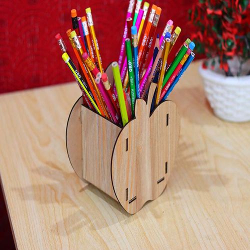 طرح جا مداد سیب شکل قلم پایه میلی متری برش لیزری - apple shape pencil holder pen stand 3mm laser cut ve - برای دستگاه CNC چوب و لیزر (سی ان سی)