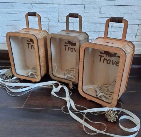 طرح چمدان بانکی مسافرتی جعبه پول برای برش لیزری - bank suitcase travel money box for laser cut ve - برای دستگاه CNC چوب و لیزر (سی ان سی)