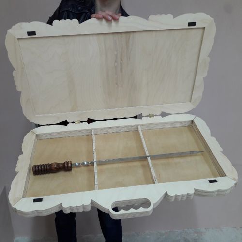 طرح سیخ‌های کباب‌پز تزئینی چوبی جعبه نگهداری لیزر - barbecue skewers decorative wooden storage box laser cut - برای دستگاه CNC چوب و لیزر (سی ان سی)