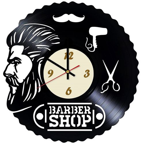 طرح تابلوی آرایشگاه ساعت دیواری صفحه وینیل برش لیزر - barber shop sign vinyl record wall clock laser cut ve - برای دستگاه CNC چوب و لیزر (سی ان سی)
