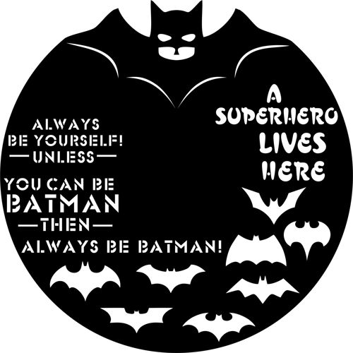 طرح قالب ساعت وینیل بتمن سه بعدی پازل - batman vinyl clock template 3d puzzle ve - برای دستگاه CNC چوب و لیزر (سی ان سی)