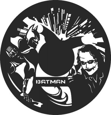 طرح ساعت دیواری بتمن سیلوئت - batman wall clock silhouette ve - برای دستگاه CNC چوب و لیزر (سی ان سی)