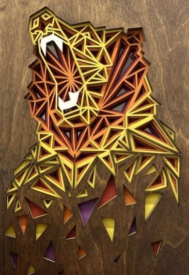 طرح دیوارکوب خرسی طرح هندسی لایه دار برای برش لیزری طرح - bear wall decor geometric layered art for laser cutting ve - برای دستگاه CNC چوب و لیزر (سی ان سی)