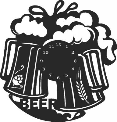 طرح ساعت دیواری نوشیدنی - beer wall clock ve - برای دستگاه CNC چوب و لیزر (سی ان سی)