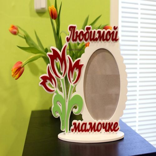 طرح قاب عکس لاله‌های مادر عزیزم - beloved mother tulips photo frame ve - برای دستگاه CNC چوب و لیزر (سی ان سی)