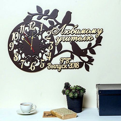 طرح ساعت دیواری چوبی پرندگان روی شاخه‌ها برای بهترین معلم برش لیزری - birds on branches wooden wall clock for best teacher laser cut ve - برای دستگاه CNC چوب و لیزر (سی ان سی)