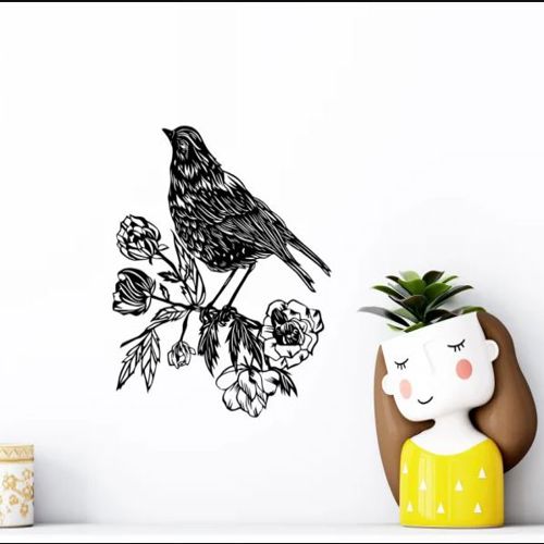طرح bird-with-flowers-wall-decorand-ve