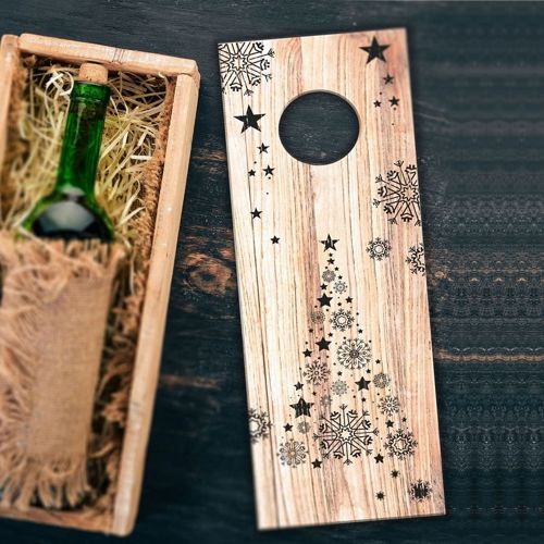 طرح درب جعبه بطری با درخت کریسمس لیزری - bottle box lid with christmas tree laser cut ve - برای دستگاه CNC چوب و لیزر (سی ان سی)