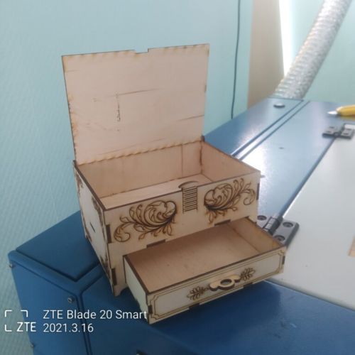 طرح جعبه با کشو طرح برای برش لیزری - box with a drawer layout for laser cut ve - برای دستگاه CNC چوب و لیزر (سی ان سی)