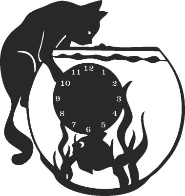 طرح ساعت گربه بی کواریوم - bquarium cat clock - برای دستگاه CNC چوب و لیزر (سی ان سی)