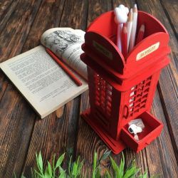 طرح جا مداد باجه تلفن بریتانیایی برای برش لیزر cnc - british phone booth pencil holder for laser cut cnc - برای دستگاه CNC چوب و لیزر (سی ان سی)