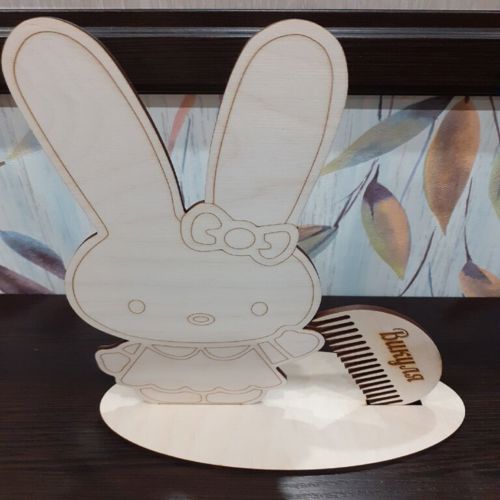 طرح گیره موی خرگوشی با شانه چوبی مخصوص برش لیزری ( لیزری) - bunny hair tie stand with wooden hair comb for laser cutting - برای دستگاه CNC چوب و لیزر (سی ان سی)
