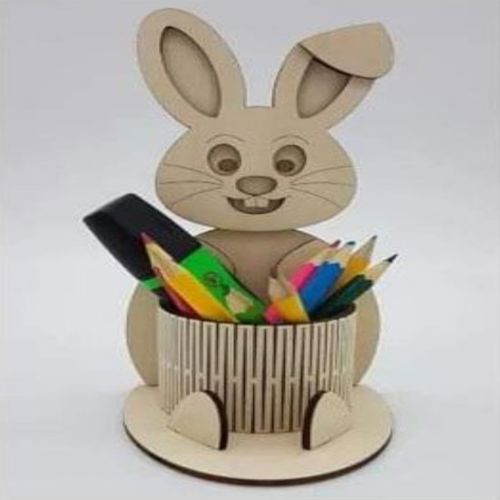 طرح جای قلم خرگوش اسم حیوان و جانبی لولا برش لیزری - bunny rabbit pen holder living hinge laser cut ve - برای دستگاه CNC چوب و لیزر (سی ان سی)