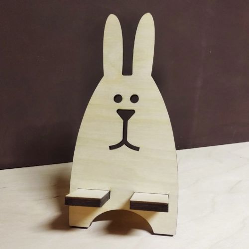 طرح پایه نگهدارنده گوشی چوبی اسم حیوان خانگی لیزری - bunny wooden phone holder stand laser cut ve - برای دستگاه CNC چوب و لیزر (سی ان سی)