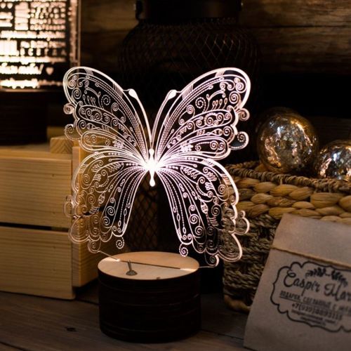 طرح پروانه سه بعدی اکریلیک چراغ LED حکاکی لیزری - butterfly 3d acrylic led light lamp laser engraving ve - برای دستگاه CNC چوب و لیزر (سی ان سی)