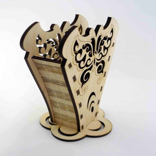 طرح جا مداد پروانه جا قلم جا گلدان برش لیزری - butterfly pencil holder brush holder flower pot laser cut ve - برای دستگاه CNC چوب و لیزر (سی ان سی)