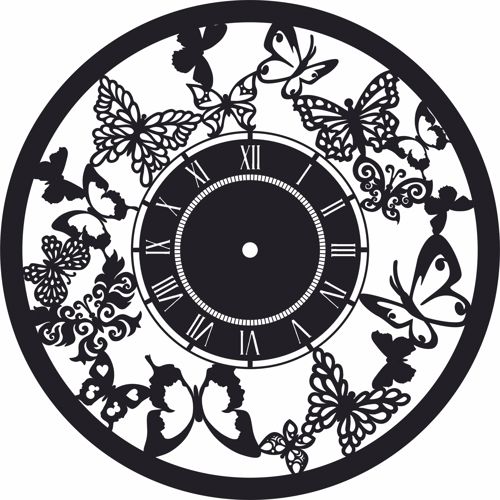 طرح ساعت دیواری پروانه‌ای دکوراسیون منزل پروانه - butterfly wall clock home decor - برای دستگاه CNC چوب و لیزر (سی ان سی)