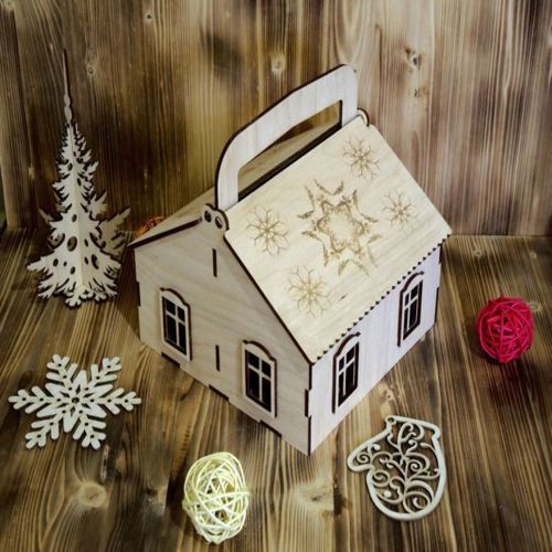 طرح جعبه کادویی کلبه آبنبات با دسته برای برش لیزری - candy hut gift box with handle for laser cut - برای دستگاه CNC چوب و لیزر (سی ان سی)