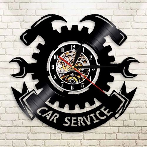 طرح تابلوی دیواری خدمات خودرو ساعت دیواری وینیل ضبط لیزری - car service wall sign vinyl record wall clock laser cut ve - برای دستگاه CNC چوب و لیزر (سی ان سی)