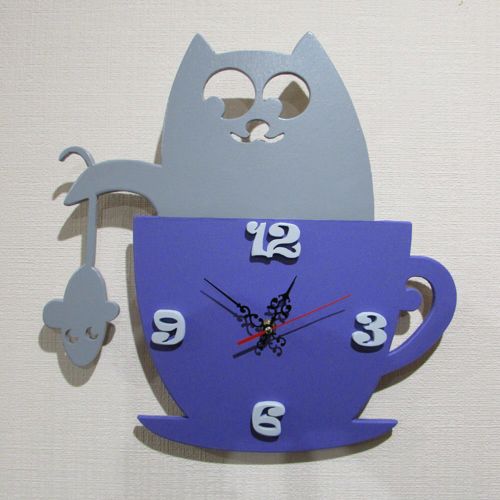 طرح ساعت گربه‌ای لیزری - cat clock laser cut ve - برای دستگاه CNC چوب و لیزر (سی ان سی)