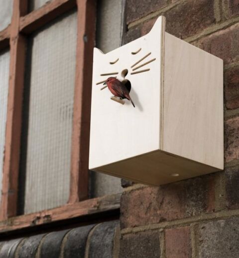 طرح لانه پرنده صورت گربه‌ای برای برش لیزری - cat face birdhouse for laser cut ve - برای دستگاه CNC چوب و لیزر (سی ان سی)