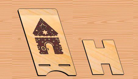 طرح پایه تلفن همراه خانه کریسمس حکاکی لیزر - cell phone stand christmas house engraved laser cut - برای دستگاه CNC چوب و لیزر (سی ان سی)
