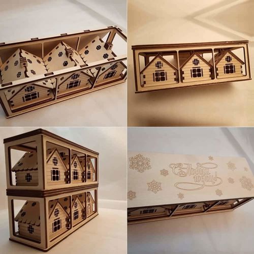 طرح خانه‌های آب‌نباتی کریسمس با جعبه بسته‌بندی حکاکی شده لیزر - christmas candy houses with engraved packaging box laser cut ve - برای دستگاه CNC چوب و لیزر (سی ان سی)