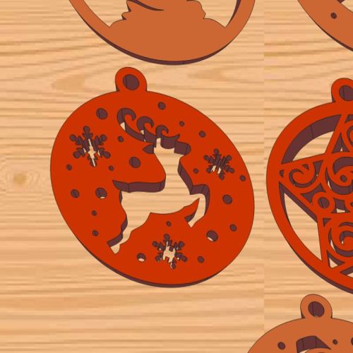 طرح christmas-decoration-deer-silhouette-in-a-ball-with-snowflakes-laser-cut