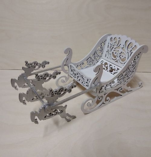 طرح تزیین کریسمس سورتمه بابانوئل و گوزن برش لیزری - christmas decoration santa sleigh and reindeer laser cut ve - برای دستگاه CNC چوب و لیزر (سی ان سی)