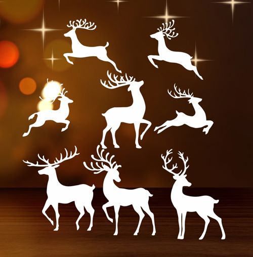 طرح برچسب کریسمس گوزن شمالی پنجره لیزری - christmas reindeer window stickers laser cut ve - برای دستگاه CNC چوب و لیزر (سی ان سی)