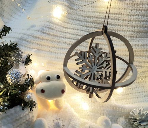 طرح کریسمس دانه برف توپ آویزان تزئینات برش لیزری - christmas snowflake ball hanging ornament laser cut ve - برای دستگاه CNC چوب و لیزر (سی ان سی)